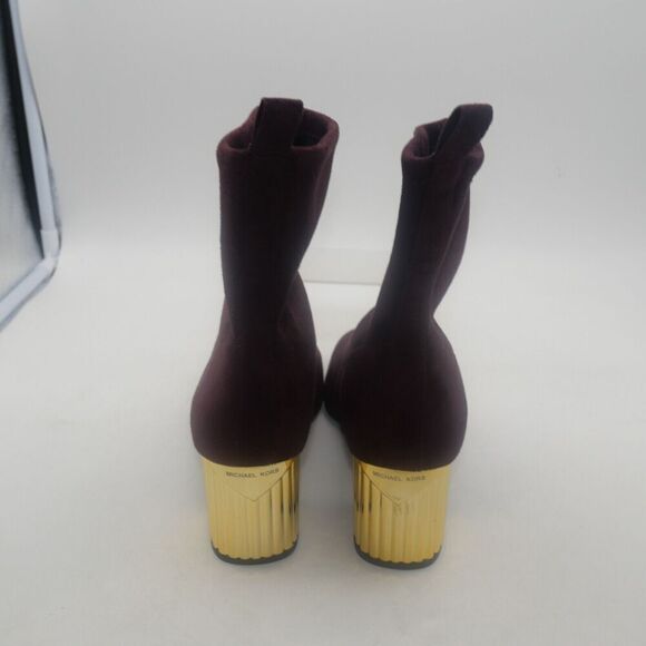 NEW Michael Kors Woman's 7.5 Porter Boots Suede Merlot Burgundy Gold Block Heel - Picture 7 of 13